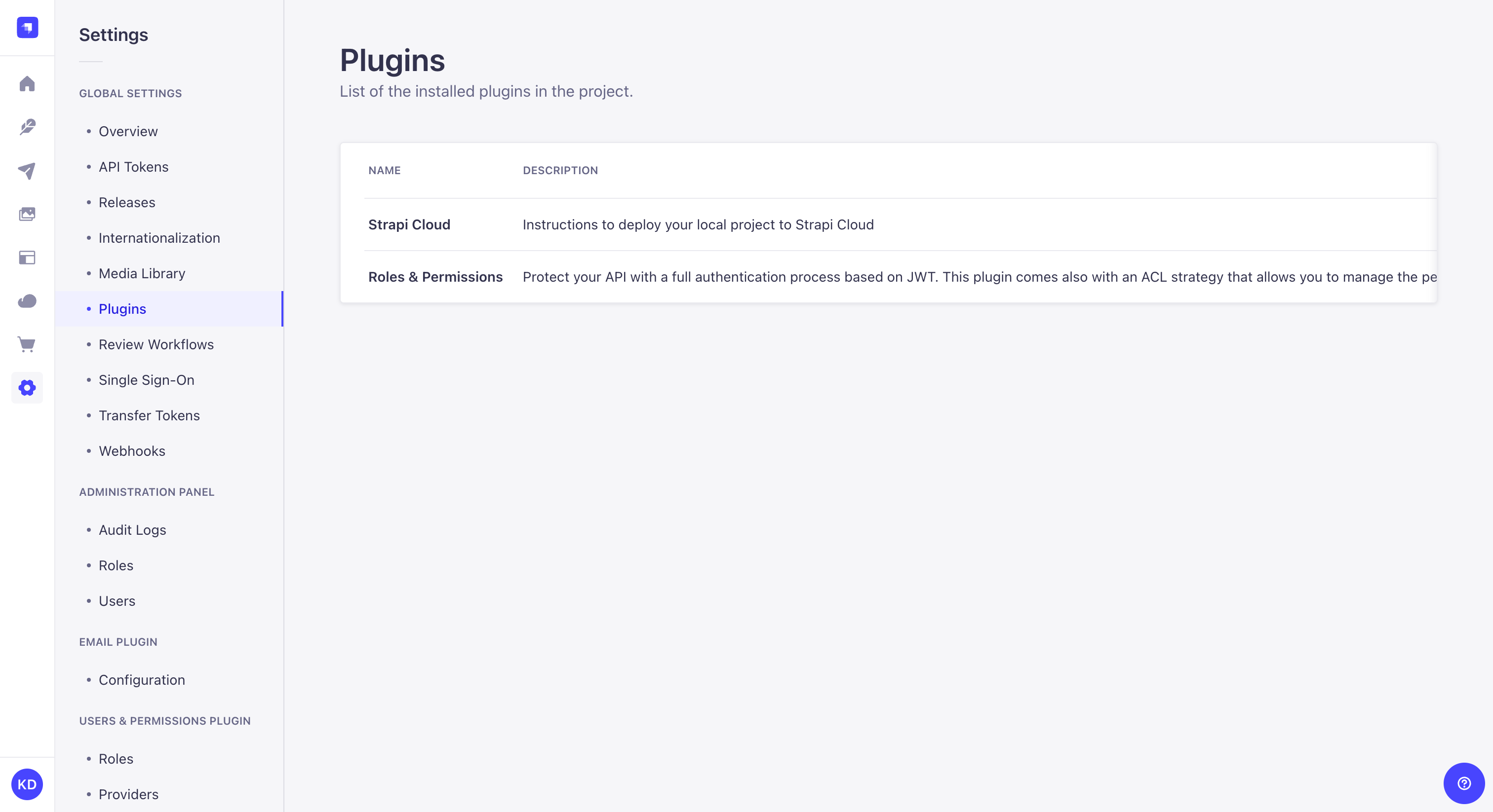 Plugins in Settings section